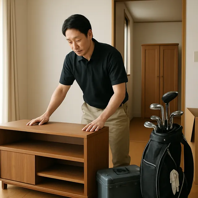 船橋市でテレビボード・キャビネット・ゴルフ用品を確認する出張買取＋不用品回収の事例イメージ