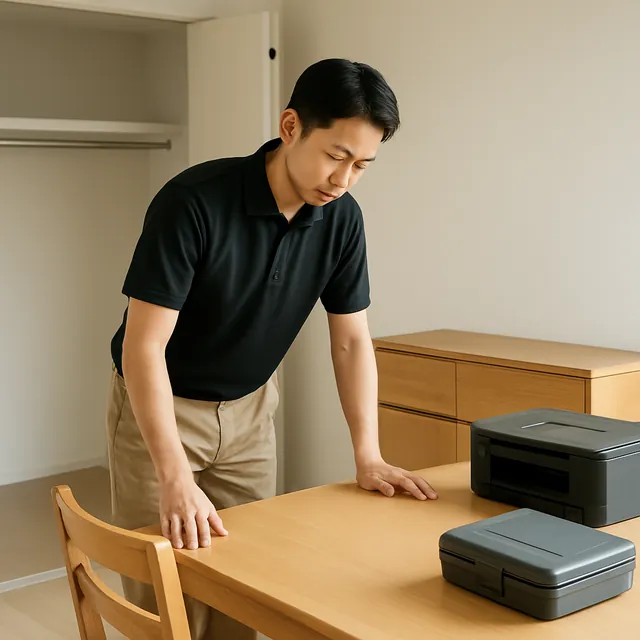 平塚市でダイニングテーブル・サイドボード・プリンターを確認する出張買取＋家片付けの事例イメージ
