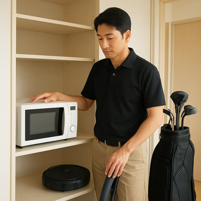 蓮田市で縦型洗濯機・電子レンジ・ローテーブルを確認する出張買取＋遺品整理の事例イメージ