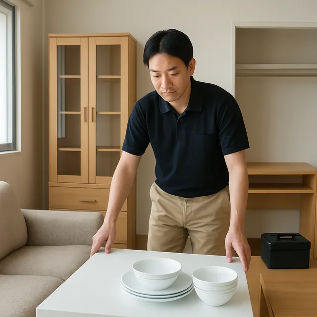 平塚市で食器棚・デスク・食器セットを確認する出張買取＋引越しの事例イメージ