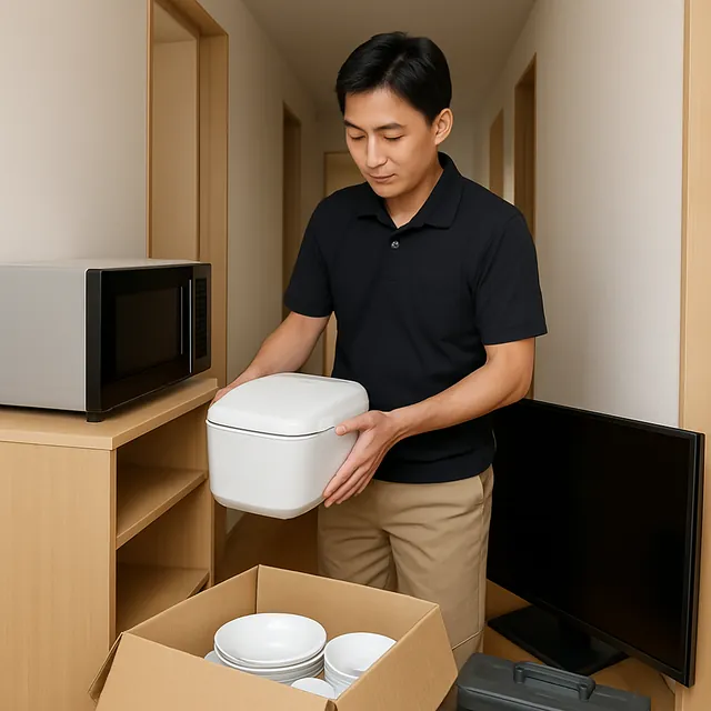 市原市でレンジ台・有機ELテレビ・食器セットを確認する出張買取の事例イメージ