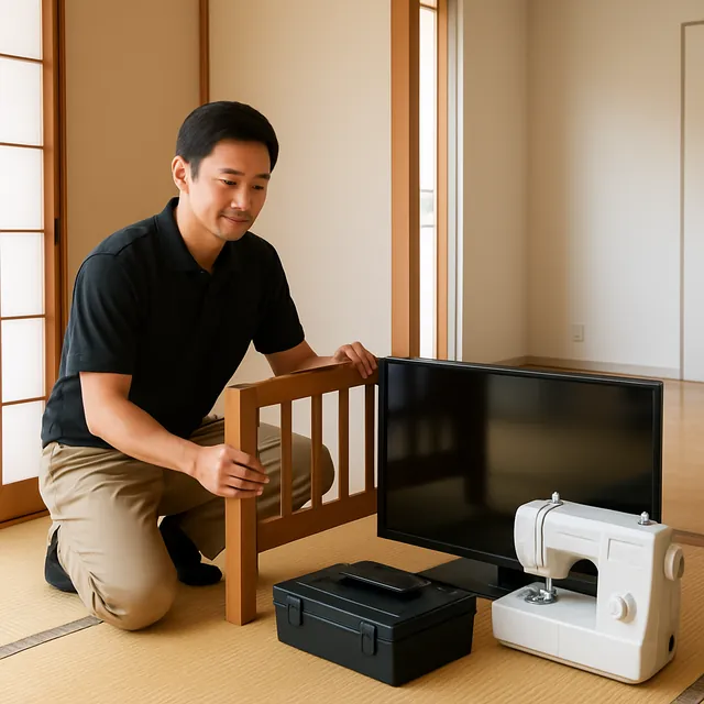 市川市でベッドフレーム・液晶テレビ・ミシンを確認する出張買取＋家片付けの事例イメージ