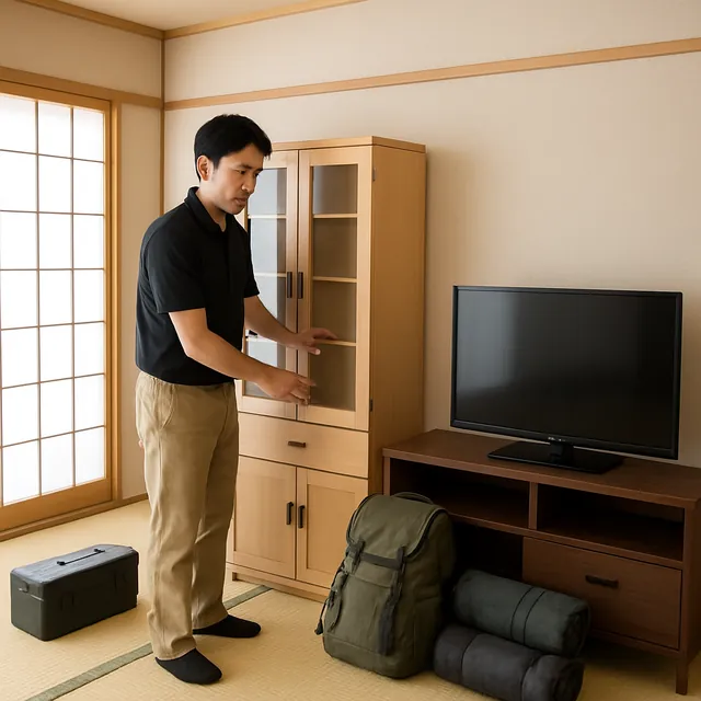 市川市で食器棚・テレビボード・アウトドア用品を確認する出張買取＋遺品整理の事例イメージ