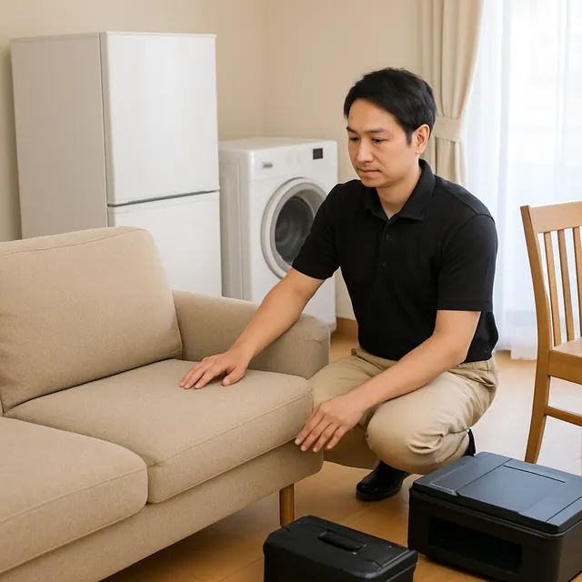 市川市で3人掛けソファ・ダイニングチェア・プリンターを確認する出張買取＋遺品整理の事例イメージ