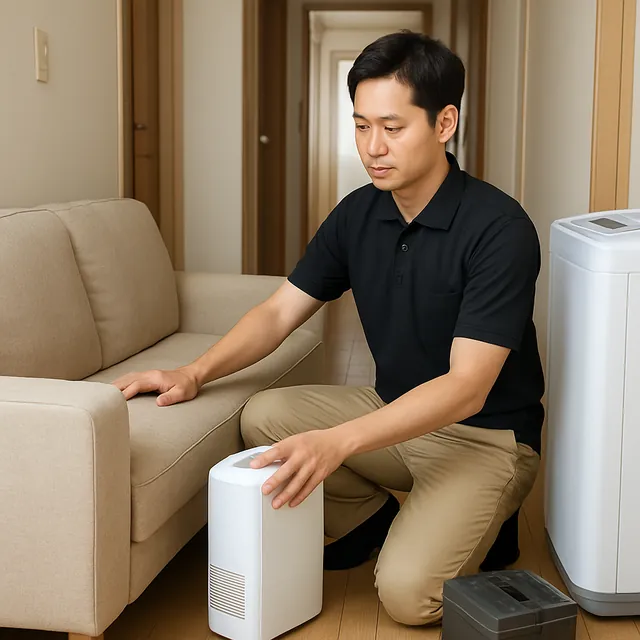 市川市で3人掛けソファ・除湿機・腕時計を確認する出張買取＋引越しの事例イメージ