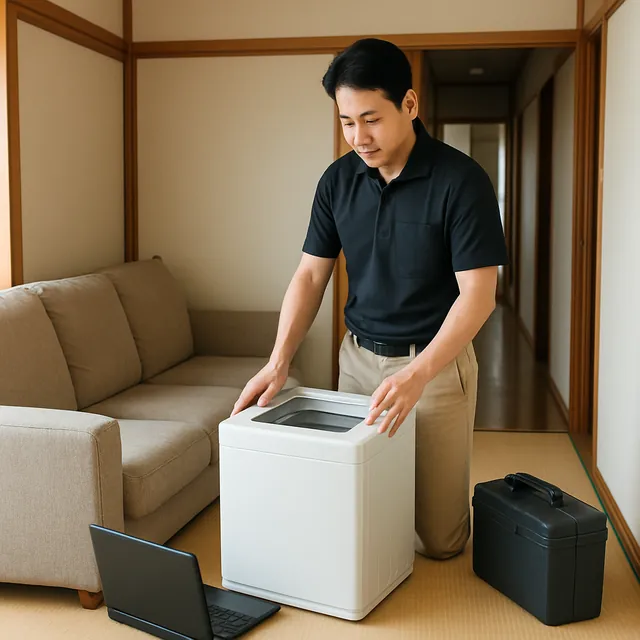 市川市で3人掛けソファ・縦型洗濯機・パソコンを確認する出張買取＋不用品回収の事例イメージ
