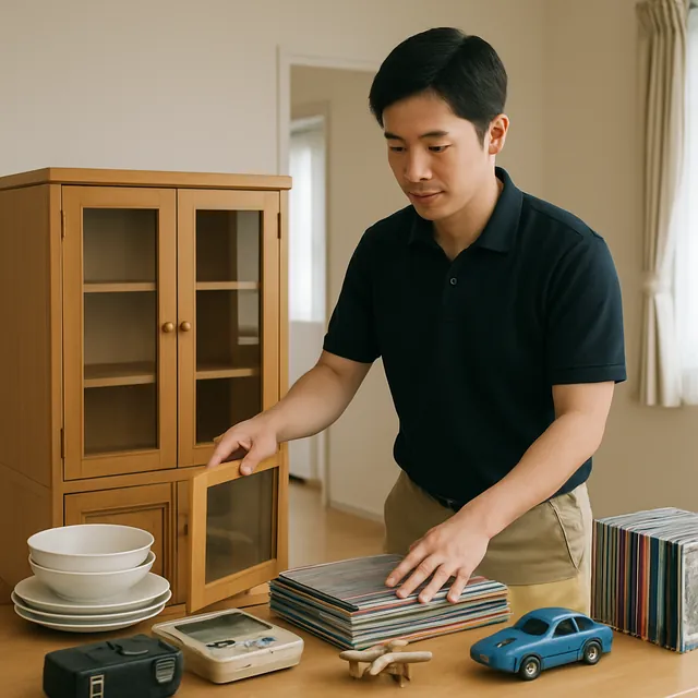 市川市で食器棚・ホビー用品・レコードを確認する出張買取＋不用品回収の事例イメージ