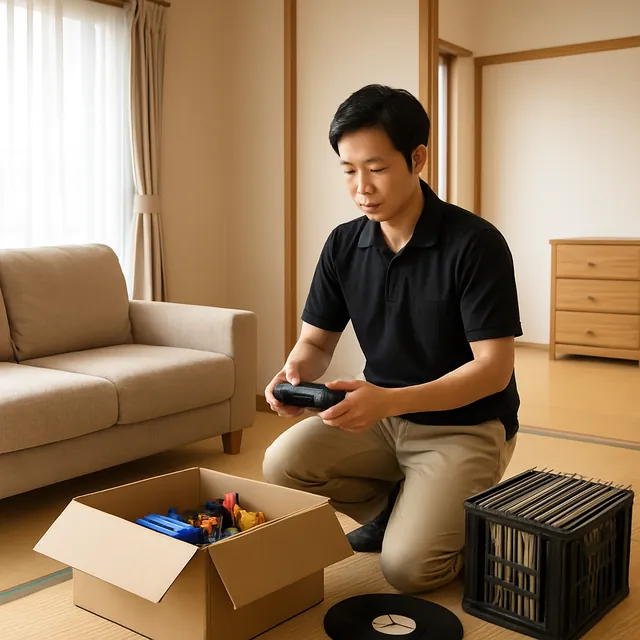 板橋区で3人掛けソファ・ホビー用品・レコードを確認する出張買取＋家片付けの事例イメージ