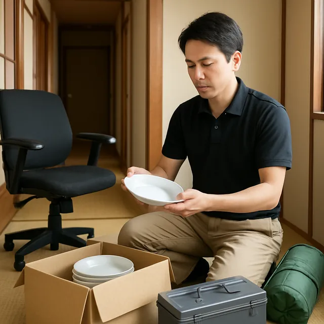 板橋区でオフィスチェア・食器セット・アウトドア用品を確認する出張買取＋不用品回収の事例イメージ