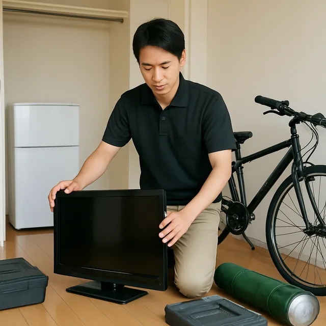 板橋区で液晶テレビ・自転車・アウトドア用品を確認する出張買取＋不用品回収の事例イメージ