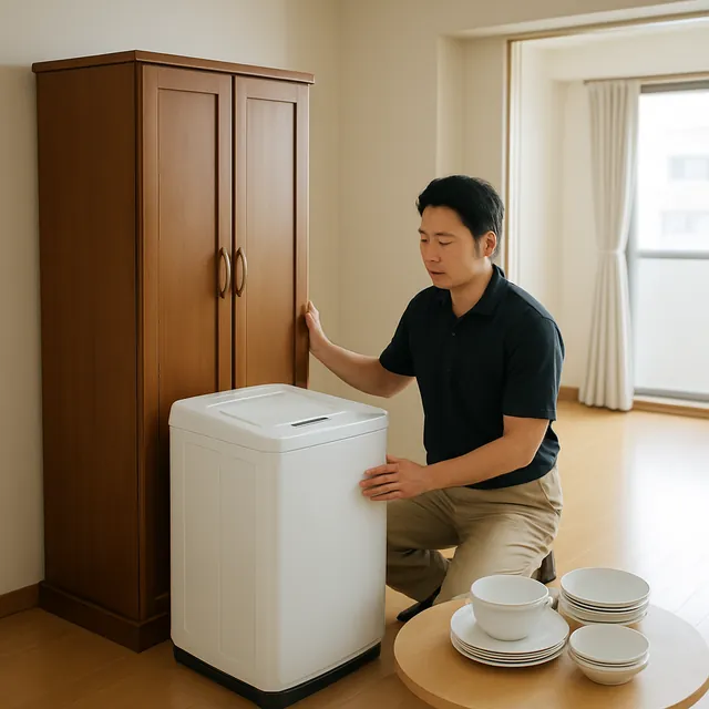 板橋区で洋服タンス・縦型洗濯機・食器セットを確認する出張買取＋不用品回収の事例イメージ
