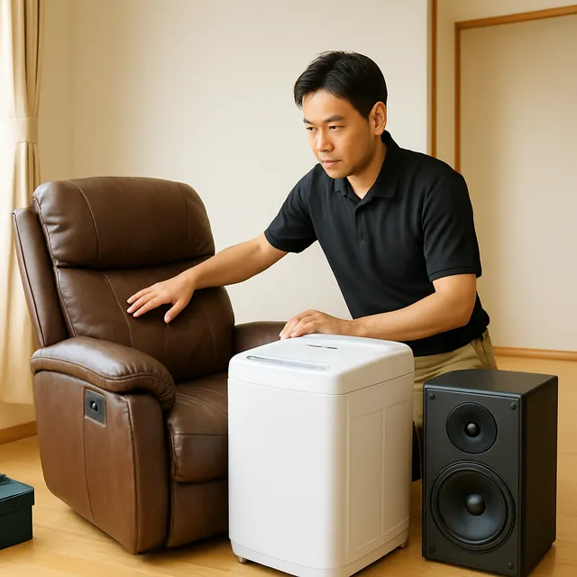 鎌ケ谷市でリクライニングチェア・縦型洗濯機・スピーカーを確認する出張買取＋家片付けの事例イメージ
