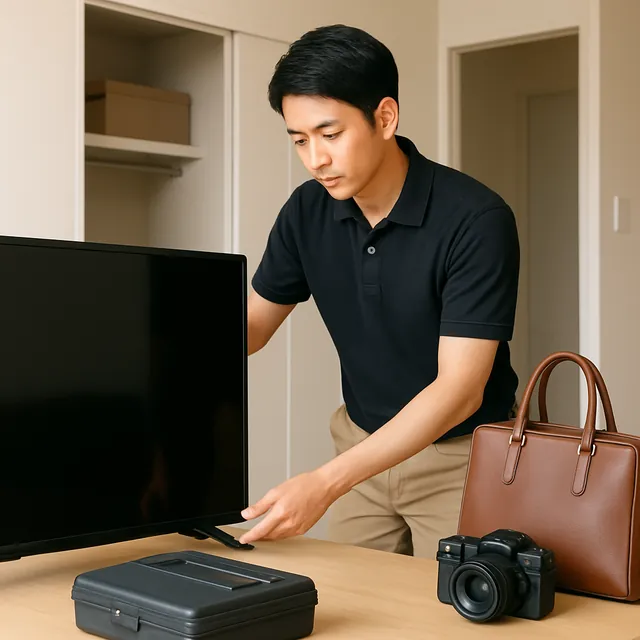 鎌ケ谷市で有機ELテレビ・ブランドバッグ・カメラを確認する出張買取＋家片付けの事例イメージ