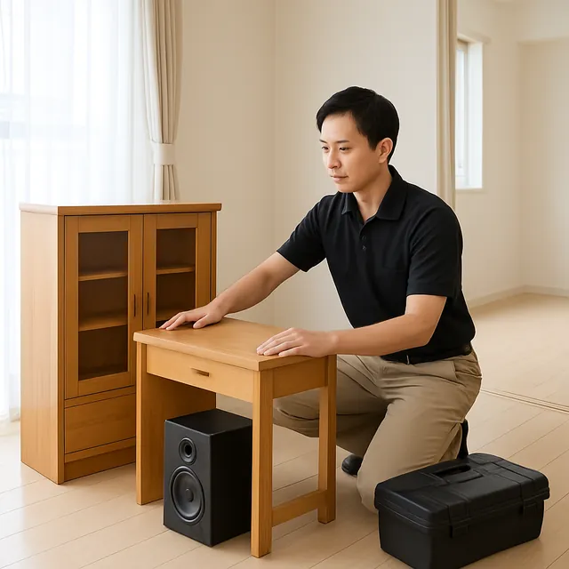 鎌ケ谷市で食器棚・学習机・スピーカーを確認する出張買取＋家片付けの事例イメージ