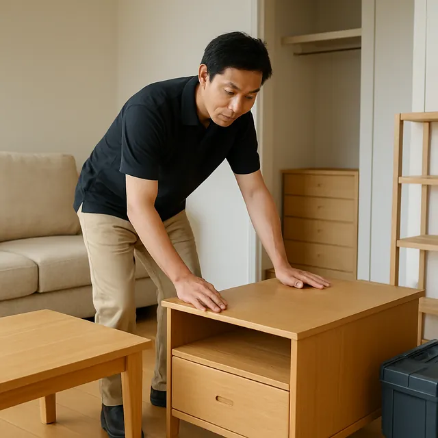 鎌ケ谷市でテレビボード・学習机・レンジ台を確認する出張買取＋引越しの事例イメージ