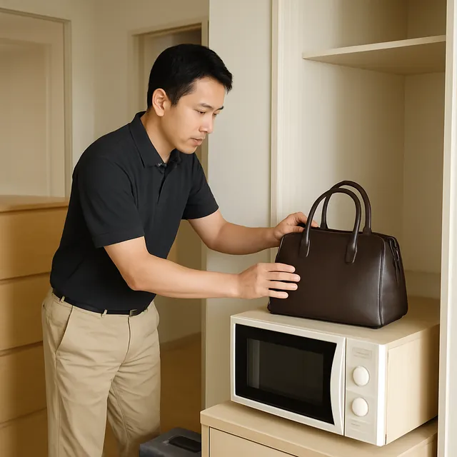 鎌ケ谷市でレンジ台・オーブンレンジ・ブランドバッグを確認する出張買取＋不用品回収の事例イメージ