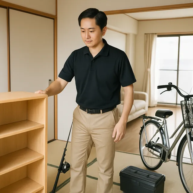 鎌倉市で本棚・釣具・自転車を確認する出張買取＋家片付けの事例イメージ