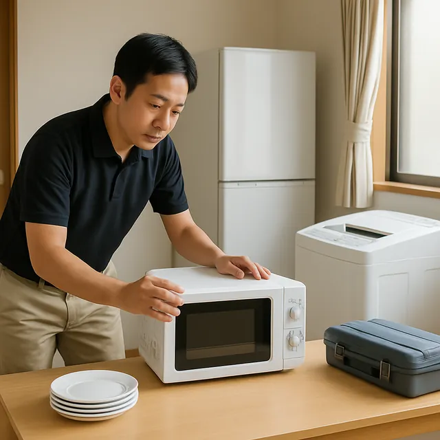 蓮田市で電子レンジ・レンジ台・食器セットを確認する出張買取＋不用品回収の事例イメージ