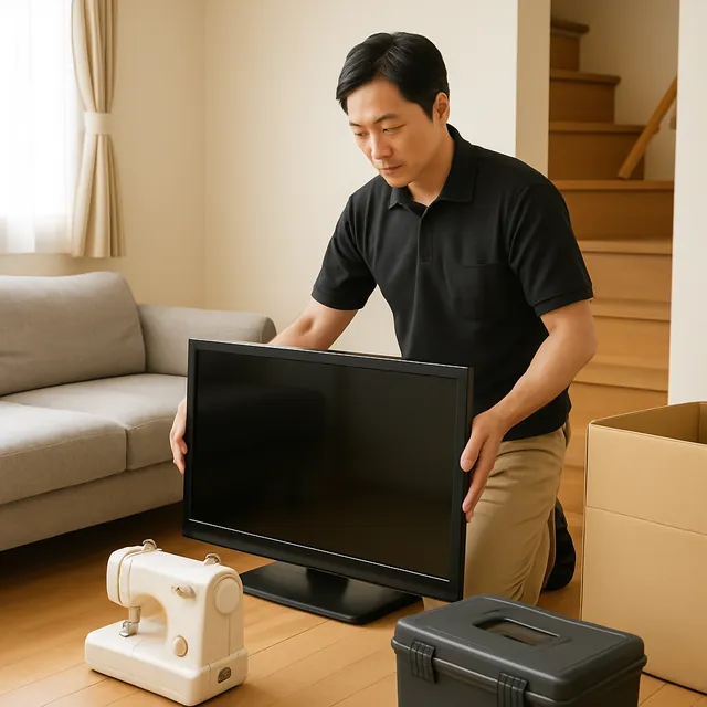 鎌倉市でカウチソファ・有機ELテレビ・ミシンを確認する出張買取＋引越しの事例イメージ