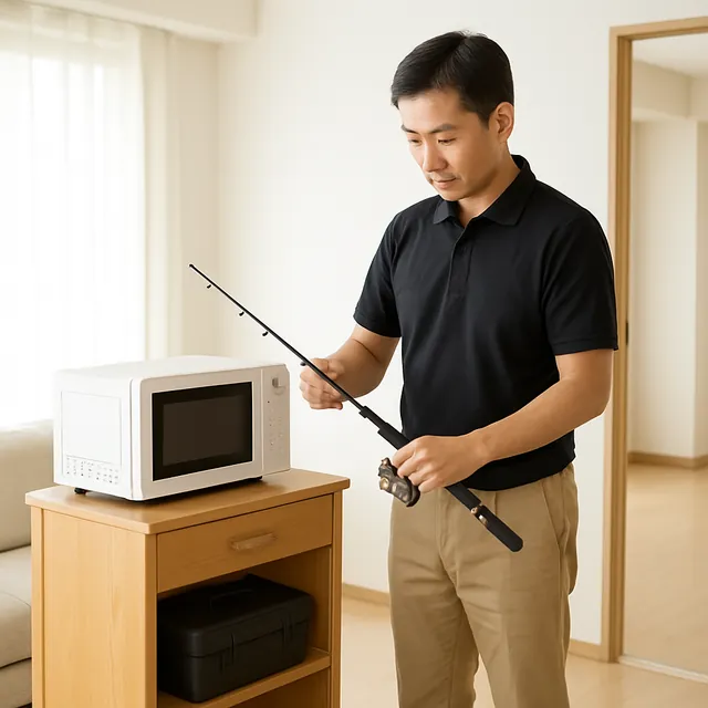 柏市でレンジ台・電子レンジ・釣具を確認する出張買取の事例イメージ