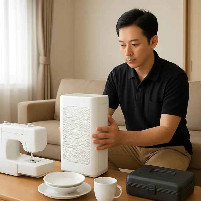 柏市で空気清浄機・ミシン・食器セットを確認する出張買取の事例イメージ