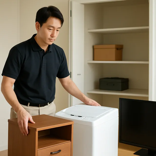 柏市でテレビボード・縦型洗濯機・液晶テレビを確認する出張買取＋家片付けの事例イメージ