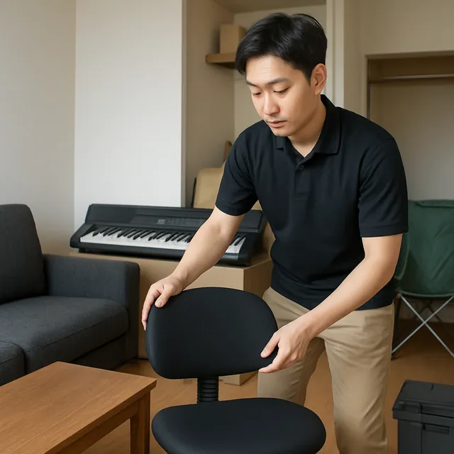 柏市でオフィスチェア・電子ピアノ・アウトドア用品を確認する出張買取＋遺品整理の事例イメージ