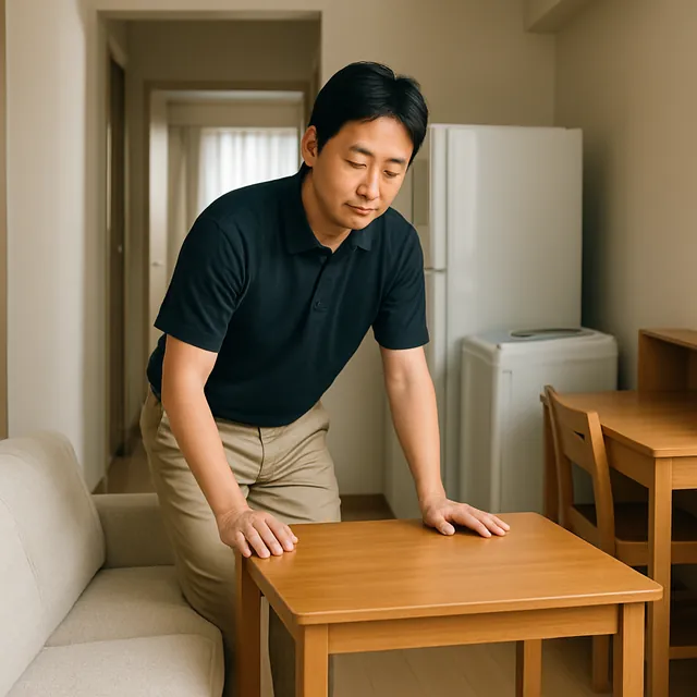柏市でカウチソファ・ダイニングテーブル・学習机を確認する出張買取＋引越しの事例イメージ
