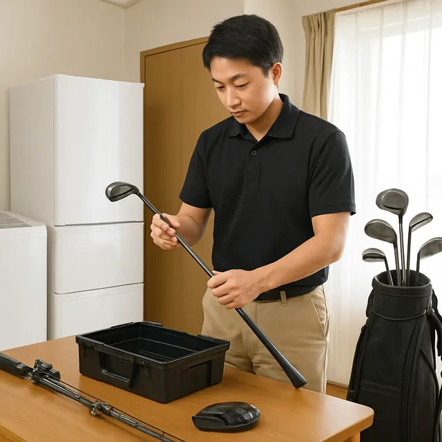 春日部市でデスク・ゴルフ用品・釣具を確認する出張買取＋家片付けの事例イメージ
