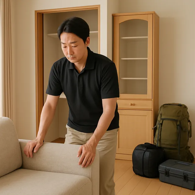 春日部市でカウチソファ・食器棚・アウトドア用品を確認する出張買取＋遺品整理の事例イメージ