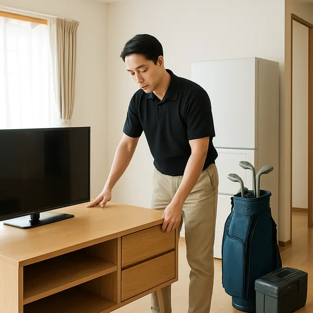 春日部市でテレビボード・冷蔵庫・ゴルフ用品を確認する出張買取＋遺品整理の事例イメージ