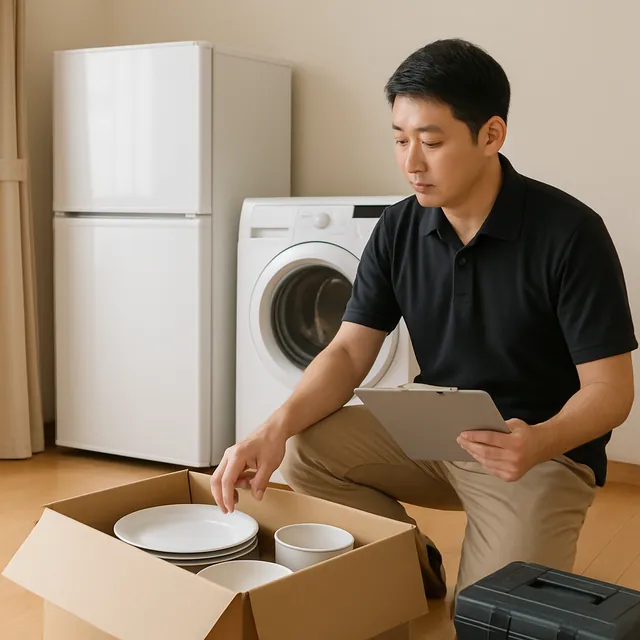 春日部市で冷蔵庫・ドラム式洗濯機・食器セットを確認する出張買取＋遺品整理の事例イメージ