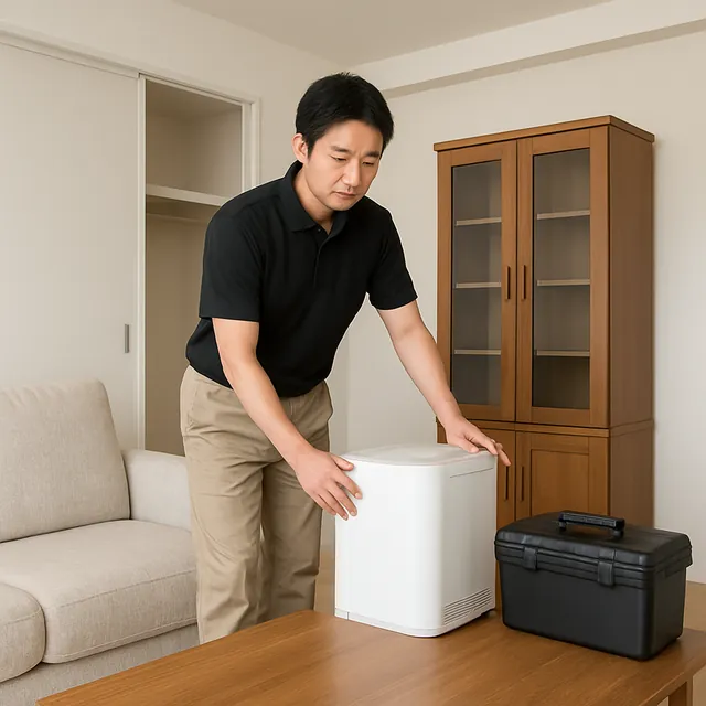 春日部市で食器棚・空気清浄機・電動工具を確認する出張買取＋引越しの事例イメージ