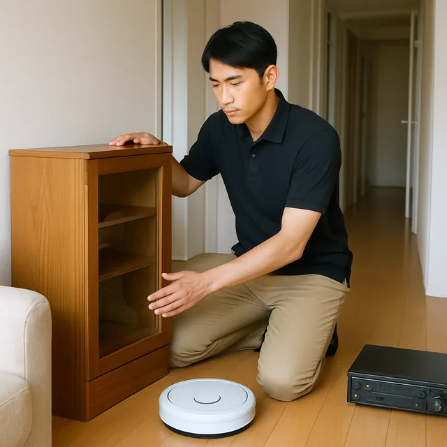 春日部市で食器棚・ロボット掃除機・アンプを確認する出張買取＋不用品回収の事例イメージ