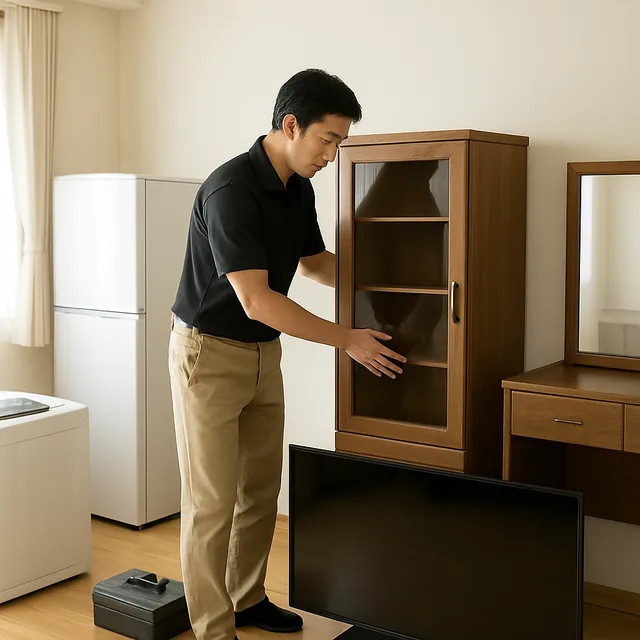 葛飾区で食器棚・ドレッサー・有機ELテレビを確認する出張買取＋家片付けの事例イメージ
