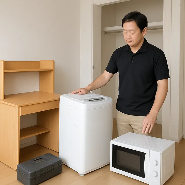 葛飾区で学習机・縦型洗濯機・電子レンジを確認する出張買取＋家片付けの事例イメージ