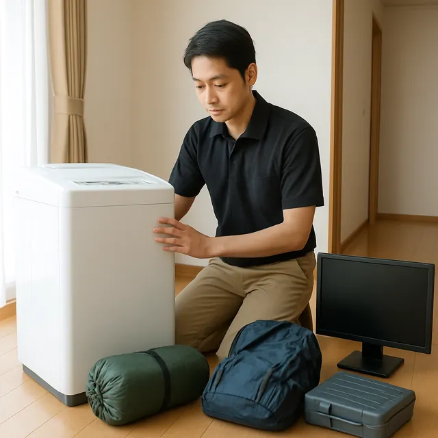 葛飾区で縦型洗濯機・モニター・アウトドア用品を確認する出張買取＋引越しの事例イメージ