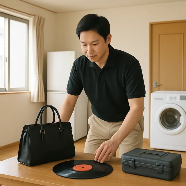 川越市でローテーブル・ブランドバッグ・レコードを確認する出張買取＋家片付けの事例イメージ