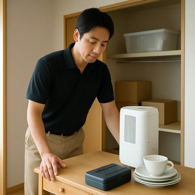 川越市でデスク・除湿機・食器セットを確認する出張買取＋家片付けの事例イメージ