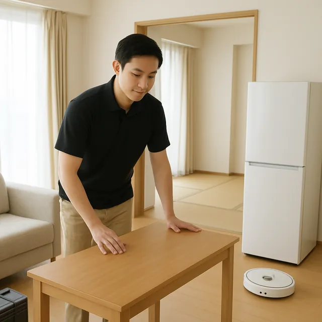 川越市でダイニングテーブル・冷蔵庫・ロボット掃除機を確認する出張買取＋家片付けの事例イメージ