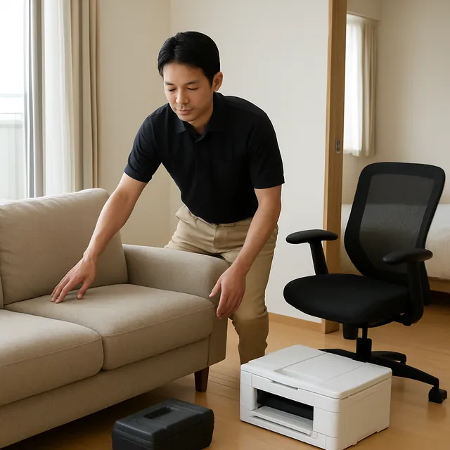 北本市でキャビネット・オフィスチェア・プリンターを確認する出張買取＋遺品整理の事例イメージ