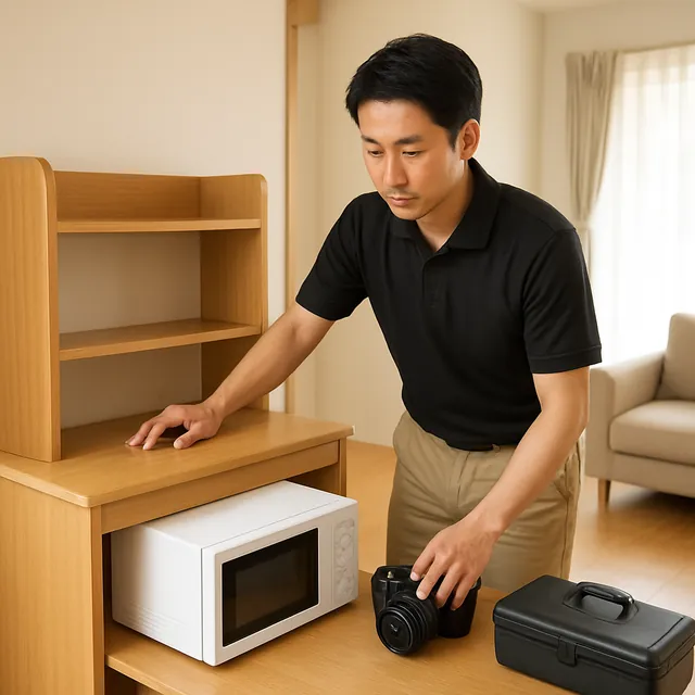 川越市で学習机・電子レンジ・カメラを確認する出張買取＋遺品整理の事例イメージ