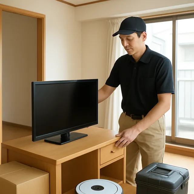 伊奈町で液晶テレビ・ロボット掃除機・レンジ台を確認する出張買取＋引越しの事例イメージ
