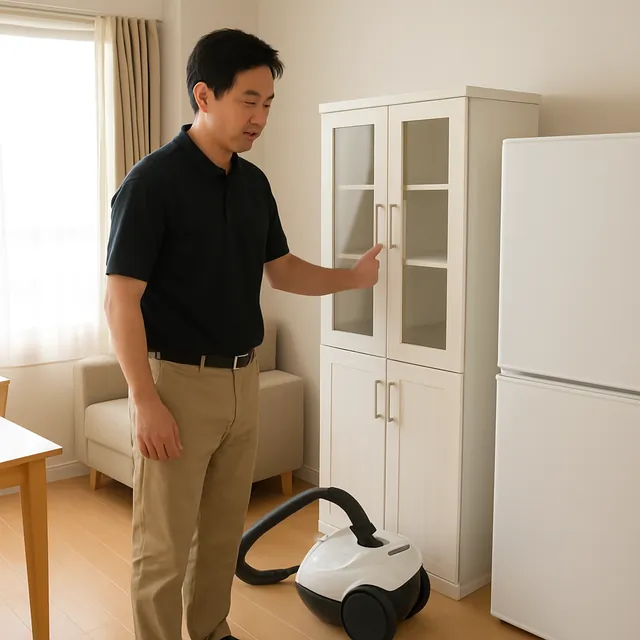 川越市で食器棚・冷蔵庫・掃除機を確認する出張買取＋引越しの事例イメージ
