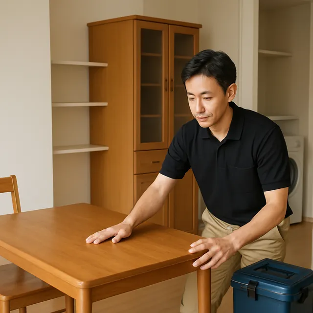 滑川町でミシン・食器棚・ダイニングテーブルを確認する出張買取＋引越しの事例イメージ