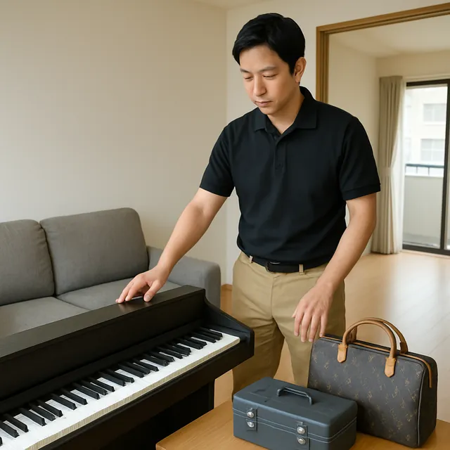 川越市で電子ピアノ・ブランドバッグ・工具箱を確認する出張買取＋不用品回収の事例イメージ