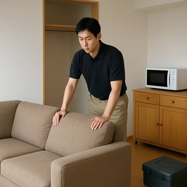 川口市で3人掛けソファ・サイドボード・電子レンジを確認する出張買取＋遺品整理の事例イメージ