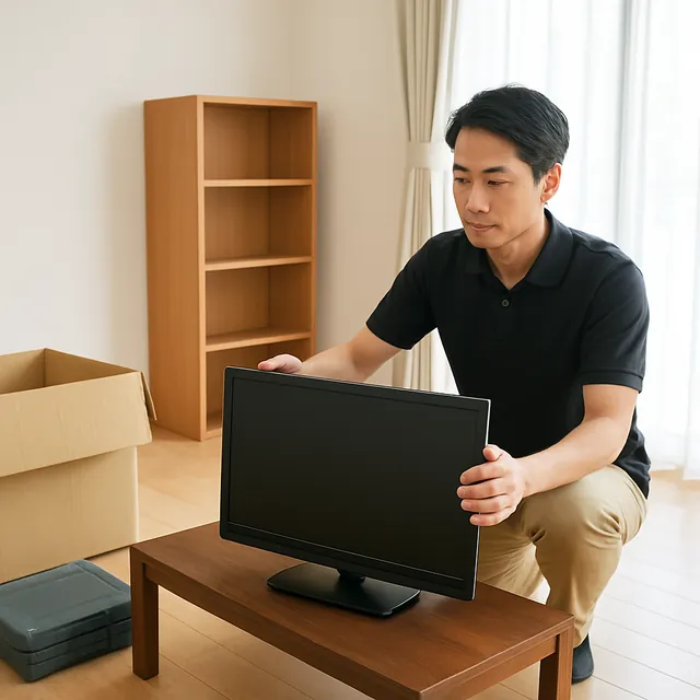 川口市でローテーブル・本棚・液晶テレビを確認する出張買取＋不用品回収の事例イメージ