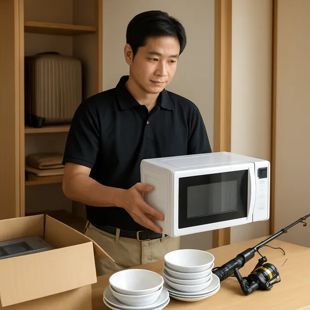 鶴ヶ島市で食器セット・レンジ台・電子レンジを確認する出張買取＋家片付けの事例イメージ