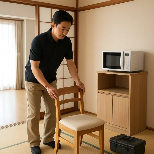 川崎市でダイニングチェア・レンジ台・工具箱を確認する出張買取＋家片付けの事例イメージ